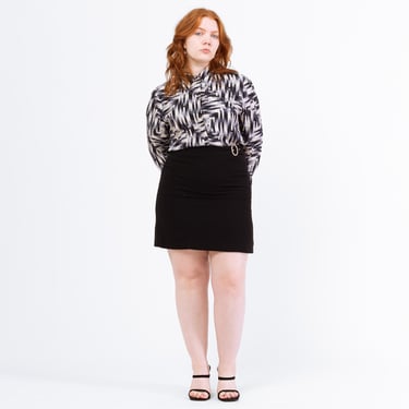 Vintage 90s Black Belted High Waisted Mini Skirt - Large, 30”-32” | Minimalist Pencil Skirt 