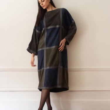 1980s Perforated Suede and Leather Smock Dress 