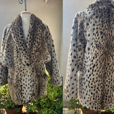 Vintage 80s faux fur jacket browns leopard print Small Shaytoon 