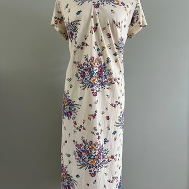 Deadstock 1960s Vintage Beige Prairie Flowers House Womens Plus Size Dress 16.5 