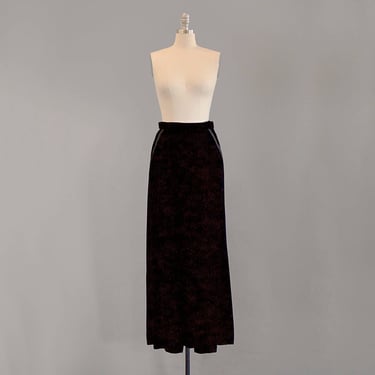 1980’s Oscar de la Renta Black Silk Velvet Pocket Maxi Skirt // S-M 