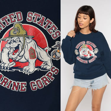 Marine Corps Sweatshirt 90s United States Navy Blue Crewneck Sweatshirt Pullover US Navy Military USA Shirt Vintage Retro Medium 