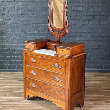 Antique Victorian Eastlake Marble-Top Dresser with Swivel Mirror, c.1920’s 