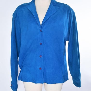 Vintage Purple Suede BUTTERY Leather Shirt Jacket Women's 1980's Blue Shammy Western Preppy Ralph Lauren style 