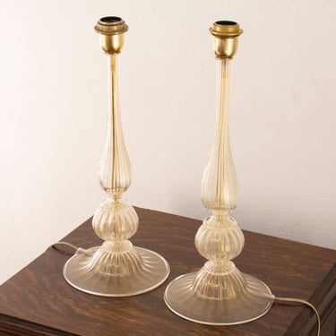 Set of 2 Murano glass table lamps with gold leaf, handmade Made in Italy 