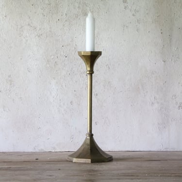 Patinated Geometric Brass Candle Holder, Vintage Brass Candlestick for Taper Candle 