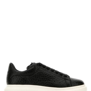 Alexander Mcqueen Men Black Leather Sneakers With Black Leather Heel