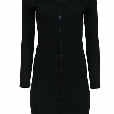 Monrow - Black Long Sleeve Button-Up Ribbed Knit Midi Dress Sz M