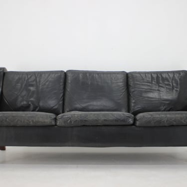 1970's Danish Black Leather 3-Seater Sofa / Mid-century Sofa / Vintage Leather Sofa / Black 