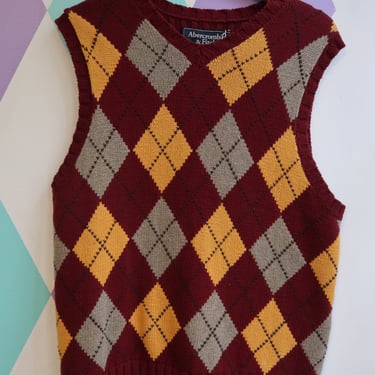 Red and Yellow Argyle Sweater Vest by Abecrombie and Fitch