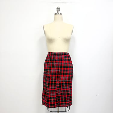 Vintage Pendleton Wool Skirt | Red Tartan Plaid with Pocket | Size 14 Petite 