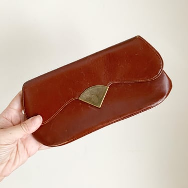 Vintage 1970s Brown Leather Clutch / Wallet 