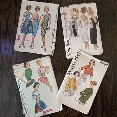 Lot of Four Vintage 1950s & 1960s Sewing Patterns | Simplicity 5486 + 4645 | Butterick 9080 | McCalls 7113 | Sexy Secretary and Glam Looks! 