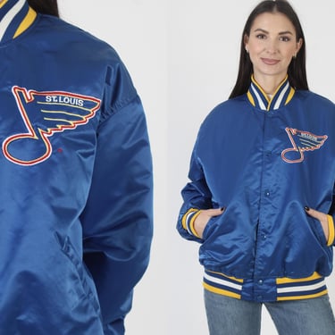 90s St Louis Blues Starter Jacket, Satin NHL Hockey Coat, Mens Bomber Tag Size XL 