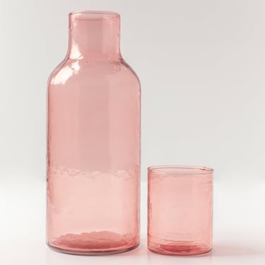 Handblown Hammered Glass Carafe in Blush