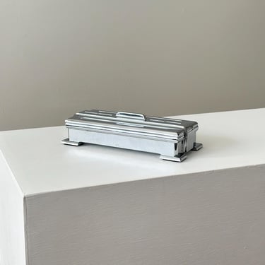 1930s – Vintage Art Deco Chrome Cigarette Box - Two Compartment Steel Storage Box 
