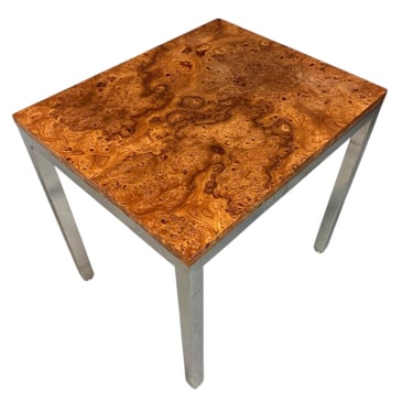 1980s Milo Baughman Chrome and Olivewood Burl Side Table Mid Century