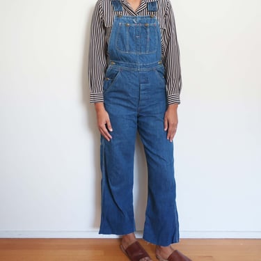Vintage Women Denim Overalls XS S - Vintage 70s 80s Dark Blue Jean Straight Leg Overalls - Raw Hem Pants - Simple Plain Overalls 