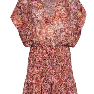 A.L.C. - Orange & Pink Paisley Print Smocked Bottom Dress Sz 14