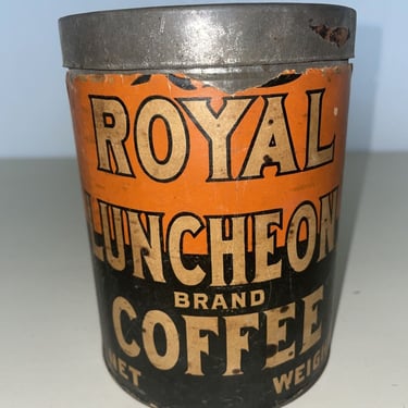 Royal Luncheon Brand Coffee Tin Paper Label M. & J.B. Kellam Co Binghamton NY, Vintage collectible tins, coffee can, vintage kitchen decor 