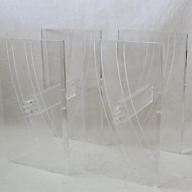 1980s Pair Lucite Acrylic Clear Frosted Bolt Slab Style End Side Tables Bases 