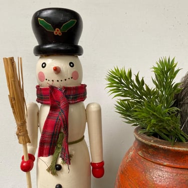 90's Vintage Snowman Nutcracker, Christmas Decor, Winter, Wooden Snow Man, Anthropomorphic 