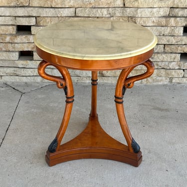 Vintage French Marble Top Side Table with Carved Swam Motif - Free Local Delivery 