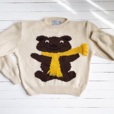 cottagecore sweater 80s 90s vintage Braemar teddy bear cream wool granny sweater 