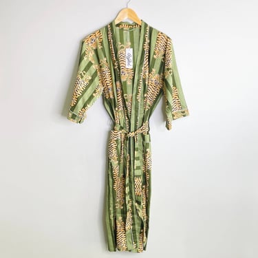 Green Tiger Block Printed Robe