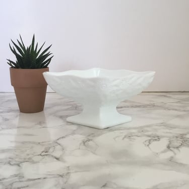 Milk Glass Small White Diamond Footed Bowl 