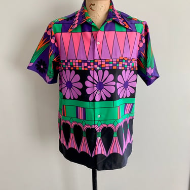 Tori Richard Honolulu vibrant polyester 1960s Hawaiian shirt-size L 