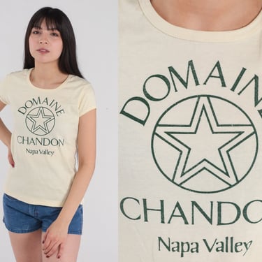 Domaine Chandon Shirt 80s Wine T-Shirt Napa Valley Graphic Tee Vineyard California Winery Tshirt Single Stitch Cream Vintage 1980s Medium 