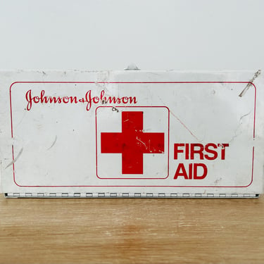 Vintage First Aid Box by Johnson and Johnson Metal First Aid Box Wall Hanging First Aid Box 