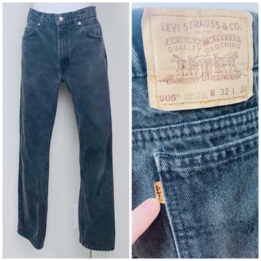 1990s Vintage Levis 505 Regular Fit Straight Leg Orange Tab Jeans / Mid Rise Black Dark Wash Mom Denim / Size Large 30