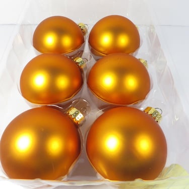 Vintage Orange Satin Glass Christmas Ornaments - 6 Orange Satin Glass Balls 