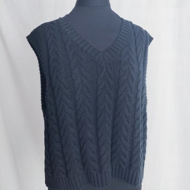Vintage 90s Black Sweater Vest // Cable Knit Size M 