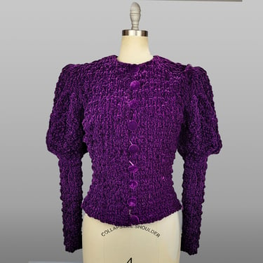 Purple Velvet Jacket / Isabelle Allard 1980s Purple Mutton Sleeve Jacket/ 80s Does Victorian / Victorian Style Jacket / Size Medium Large 