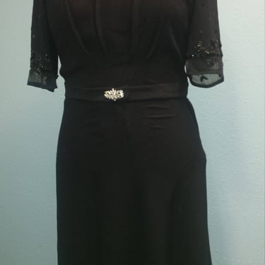 1940's Vintage Classic Black Crepe Plus Sized Dress 