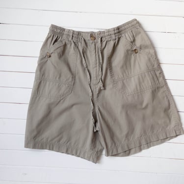 high waisted shorts | 80s 90s vintage greige taupe light brown cotton khaki drawstring utility shorts 