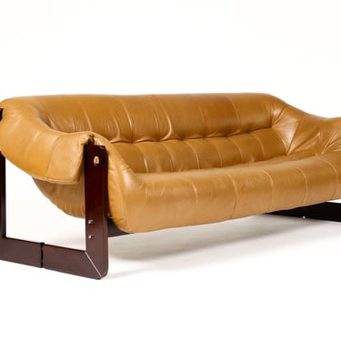 Mid Century Brazilian Modernist Sofa – Percival Lafer MP-97 – Rosewood Frame + Medium Brown Leather 