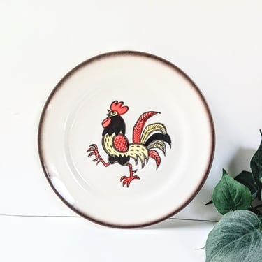 Vintage Stoneware Dinner Plate /Metlox Poppytrail/ Red Rooster /Hand Decorated Dinnerware/ USA/ Retro Farmhouse Country Cottage Kitchen 
