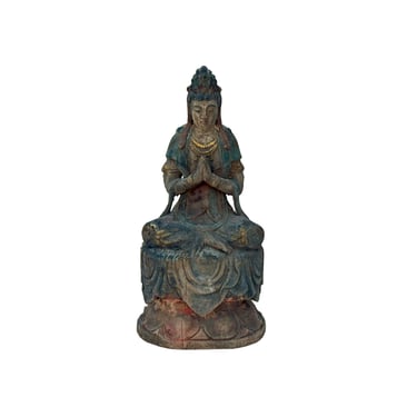 Rustic Chinese Sitting Anjali Mudra Bodhisattva Guan Yin Statue ws3594E 