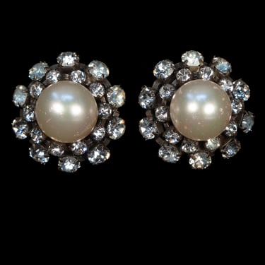 CHANEL Pearl and Rhinestone Earrings 1950s-60s