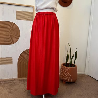 Vintage Handmade 90s Red Sparkling Holiday Christmas Elastic Waist Maxi Skirt 