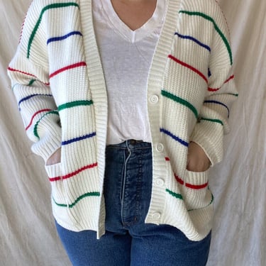 80s Striped Cardigan Primary Colors Plus Size XL 1X 2X 3X 