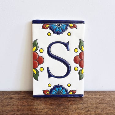 Vintage Mexican Talavera Ceramic “S” Tile 