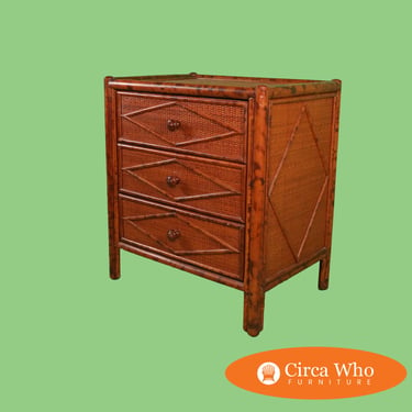 British Colonial Burnt Bamboo Nightstand