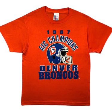 Vintage 1987 Denver Broncos Football AFC Champions NFL Puff Print Graphic T-Shirt Size Large 