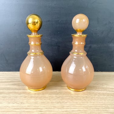 Peach with gold glass vanity boudoir bottles - vintage decor 