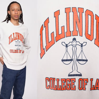 90s Illinois College Of Law Sweatshirt - Men's Large | Vintage University White Crewneck Collegiate Pullover 